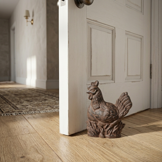 Hen Cast Iron Doorstop Wedge Chicken Nesting Figurine Rustic Brown Antique Style