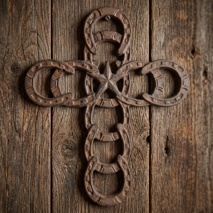 Rustic Cast Iron Horseshoes Star Wall Cross Country Western Antique Style 11 in