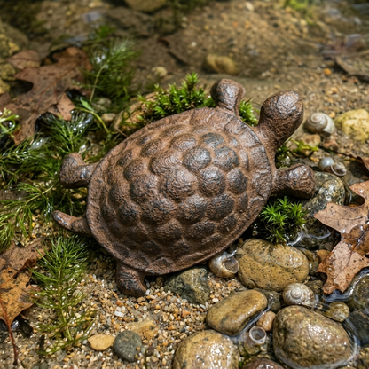 Cast Iron Turtle Figurine Antique Style Garden Pond Decor Rustic Brown 5 inch