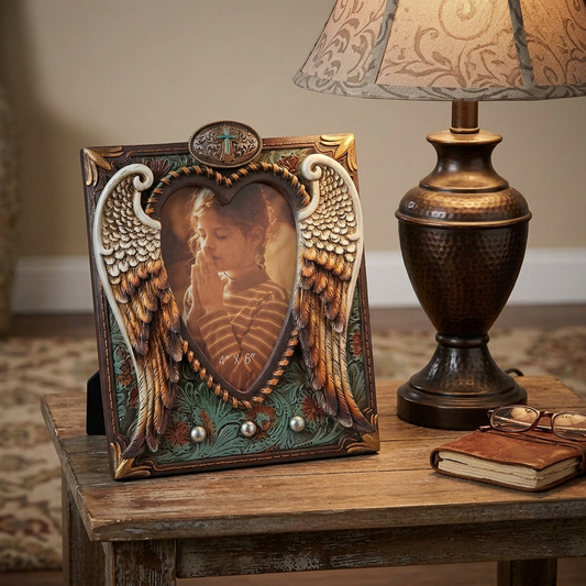 Western Heart Shaped Angel Wings Floral 4 x 6 inch Picture Photo Frame Turquoise
