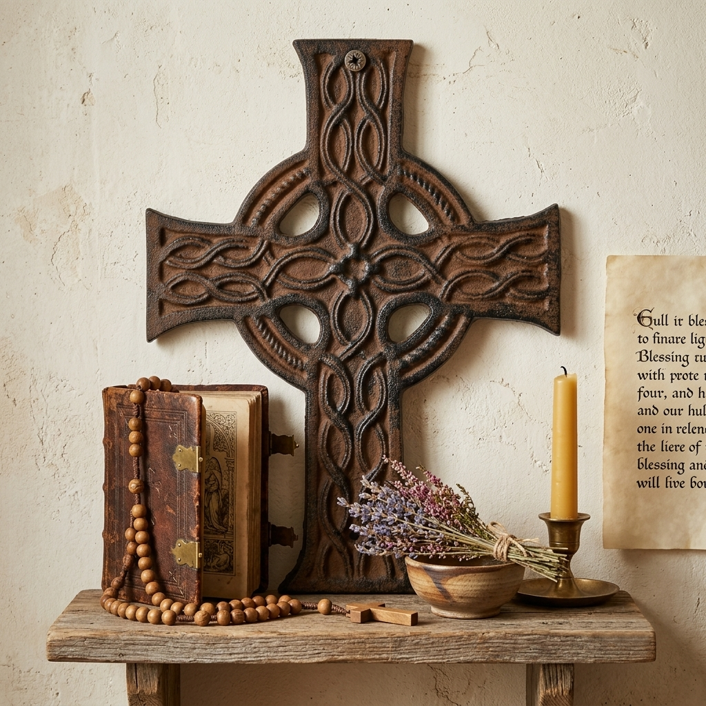 Cast Iron Celtic Knot Cross Wall Decor Rustic Antique Style Brown 10 inch