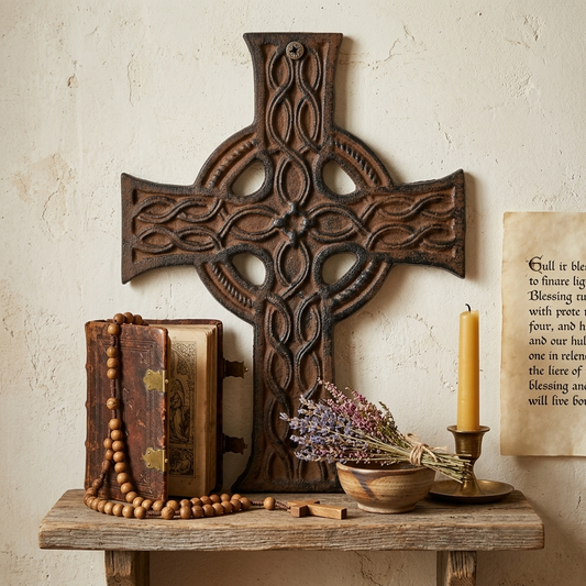 Cast Iron Celtic Knot Cross Wall Decor Rustic Antique Style Brown 10 inch