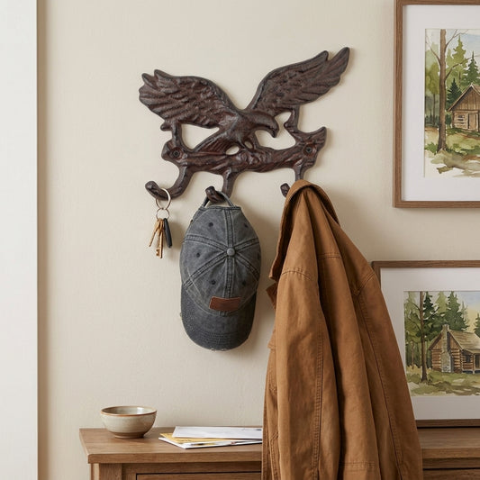 Eagle Triple Wall Hook Cast Iron Key Rack Coat Hanger Leash Holder Antique Brown