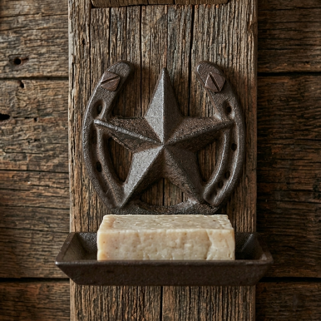 Western Star Horseshoe Soap Dish Wall Mounted Rustic Cast Iron Bath Accessory