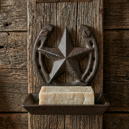 Western Star Horseshoe Soap Dish Wall Mounted Rustic Cast Iron Bath Accessory