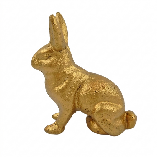 Cast Iron Golden Bunny Rabbit Hare Figurine Statue Shelf Sitter Garden Decor