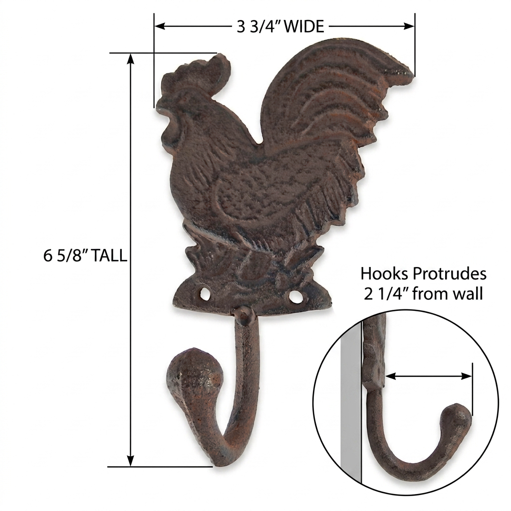 Rooster Wall Hook Coat Towel Hanger Cast Iron Rustic Brown Finish Antique Style