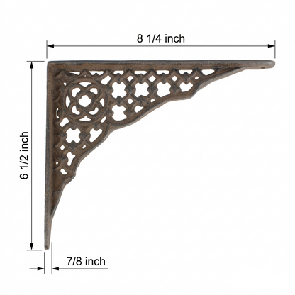 2 Cast Iron Lattice Shelf Brackets Rustic Brown Antique Style 8 1/4 x 6 1/2 inch
