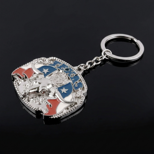 Metal Texas Flag Longhorn Keychain Split Ring Western Souvenir