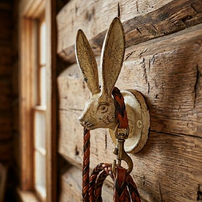 Cast Iron Rabbit Ears Hare Wall Hook Coat Towel Cap Leash Hanger Antique Cream