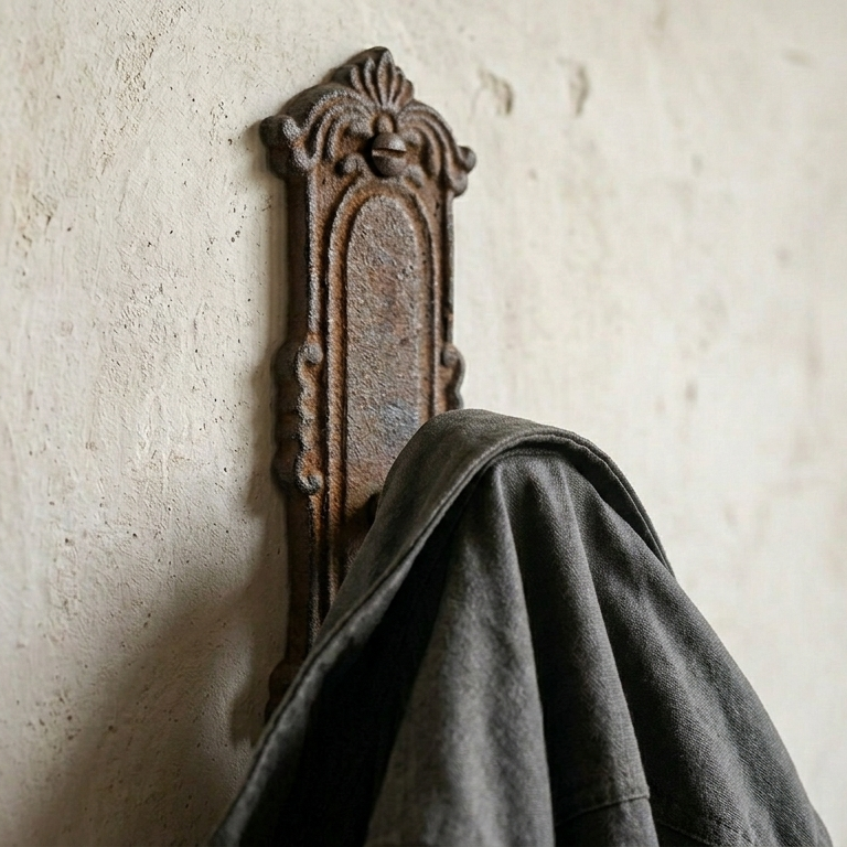 Antique Style Cast Iron Victorian Door Plate With Knob Wall Hook Decorative 8 in