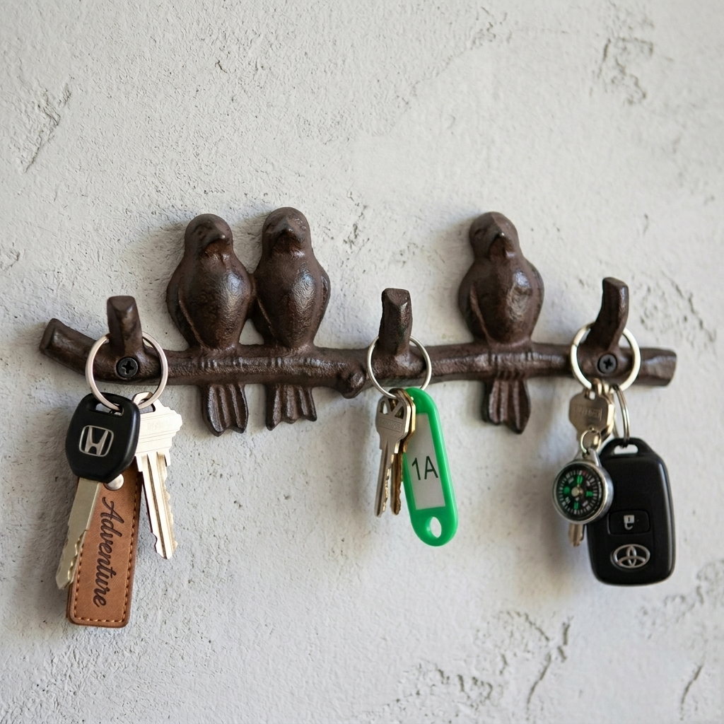 Perched Birds On Branch Coat Rack Cast Iron Wall Mounted Key Hook Towel Hanger