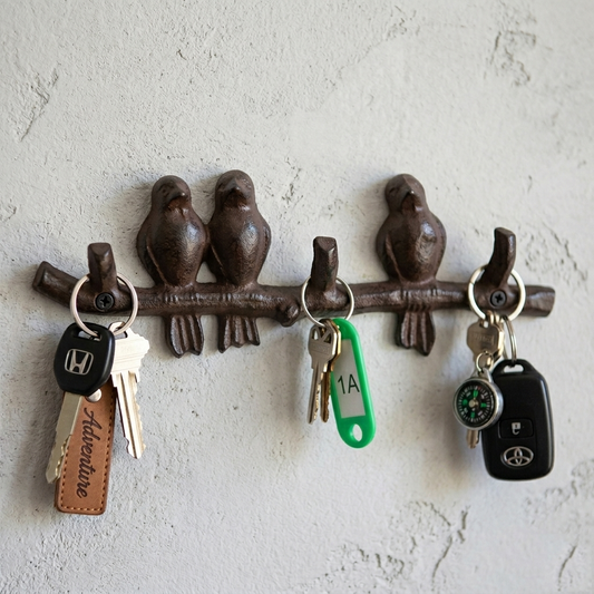 Perched Birds On Branch Coat Rack Cast Iron Wall Mounted Key Hook Towel Hanger