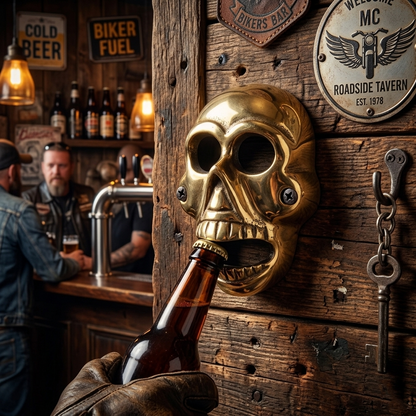 Solid Brass Skull Beer Bottle Opener Gothic Biker Man Cave Bar Kitchen Decor