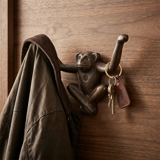 Cast Iron Monkey Double Wall Hook Coat Towel Key Hanger Antique Style Brown