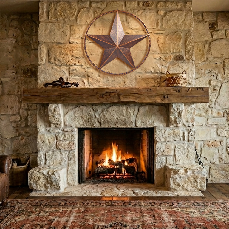 Metal Barn Star with Rope Ring Circle Large Texas Western Brushed Copper 17.5 in