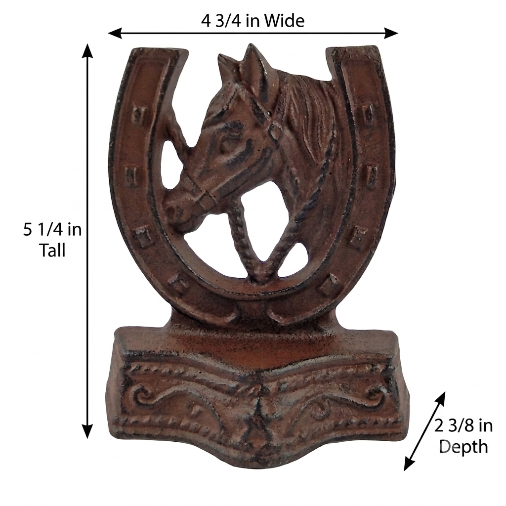 2 Horseshoe Horsehead Bookends Cast Iron Rustic Antique Western Style Brown