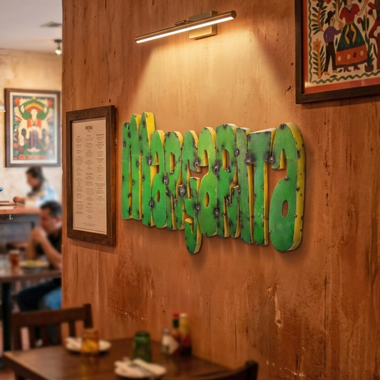 XL Margarita Recycled Metal Sign Colorful Mexican Bar Cantina Wall Decor 24.5 inch