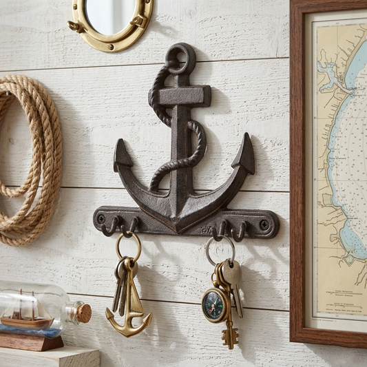 Cast Iron Ship Anchor Rope Wall Hook Rack Key Hanger Rustic Nautical Beach Decor