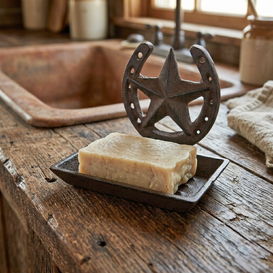 Western Star Horseshoe Soap Dish Wall Mounted Rustic Cast Iron Bath Accessory