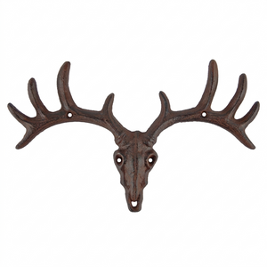 Deer Skull Antler Key Rack Cast Iron Hook Coat Towel Hanger Wall Mounted
