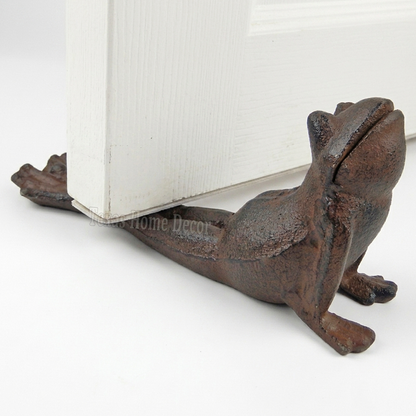 Frog Doorstop Wedge Cast Iron Yoga Pose Garden Pond Figurine Antique Style Brown