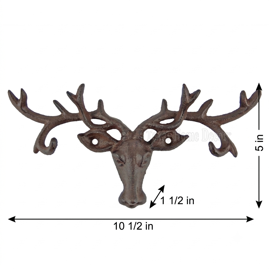 Deer Head Antler Key Rack Cast Iron Hook Coat Towel Hanger Wall Mounted