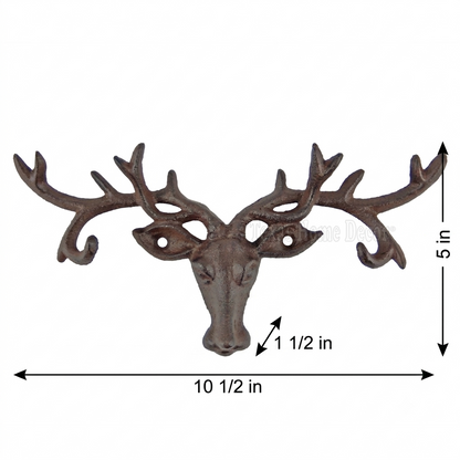 Deer Head Antler Key Rack Cast Iron Hook Coat Towel Hanger Wall Mounted