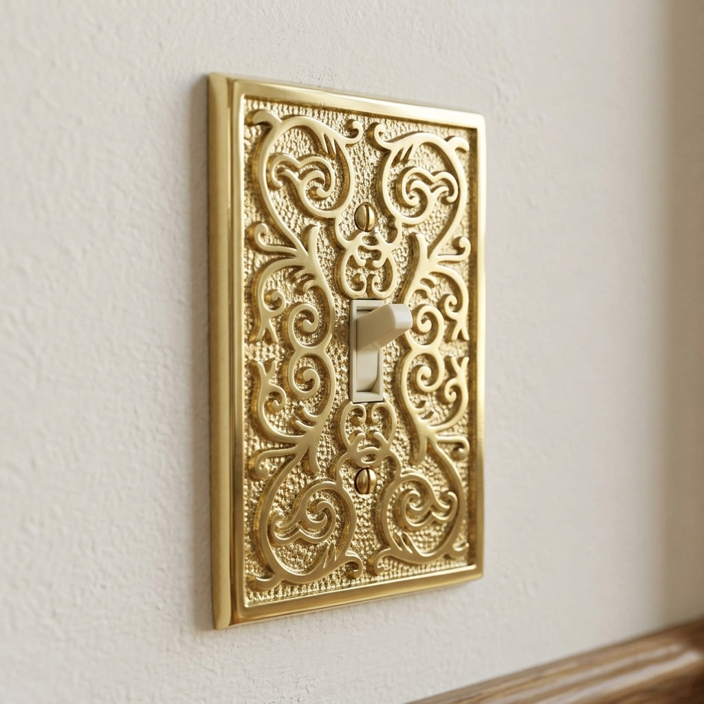 Polished Brass Metal Ornate Floral Single Toggle Switch Wall Plate Cover