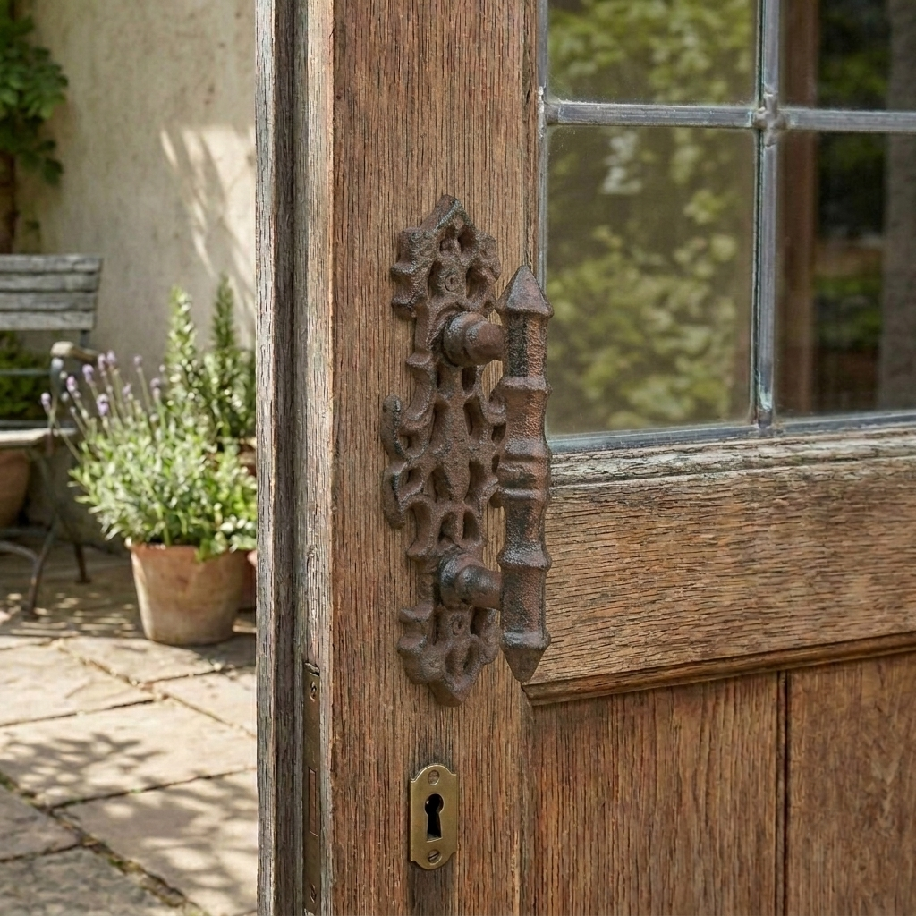 Ornate Victorian Door Handle Pull Rustic Cast Iron Fancy Antique Style 6 1/2 in