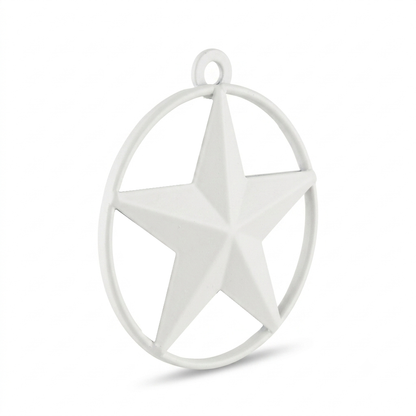 White Tiny Small Metal Barn Star with Smooth Ring 3 inch Matte Finish
