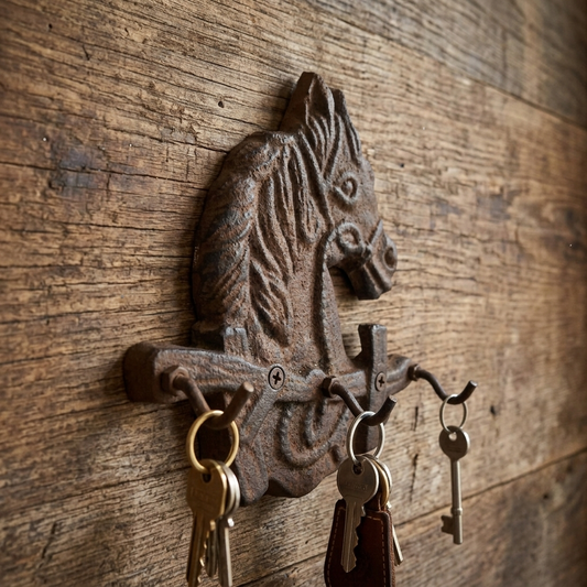 Cast Iron Western Horse Head Stable Wall Key Hanger Hook Rack Rusted Brown