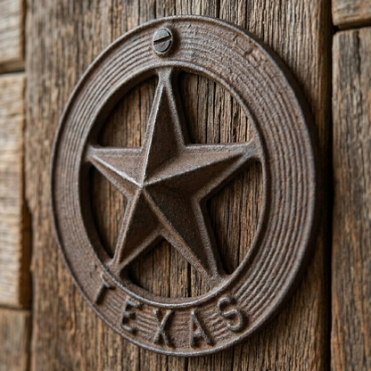 Cast Iron Texas Barn Star With Circle Heavy Duty Rustic Western Wall Decor 7.5"