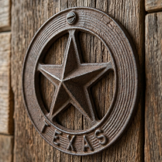 Cast Iron Texas Barn Star With Circle Heavy Duty Rustic Western Wall Decor 7.5"