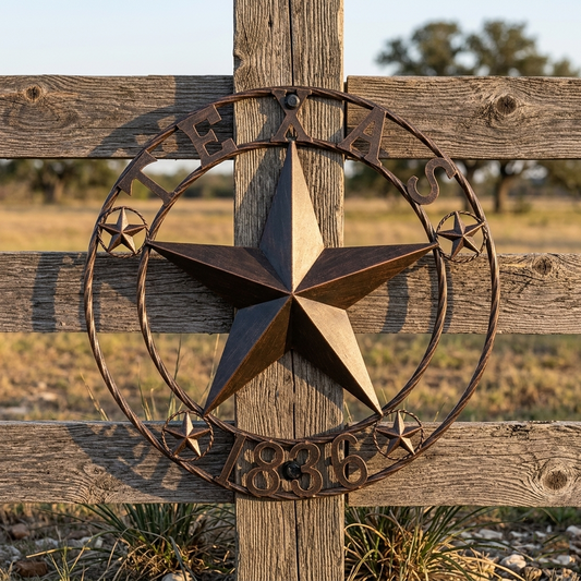 Texas 1836 Metal Barn Star Circle Rope Ring Brushed Copper Finish 24 inch