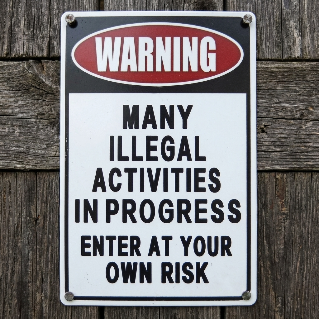 Warning Illegal Activities In Progress Enter At Your Risk Metal Sign 11 3/4 inch