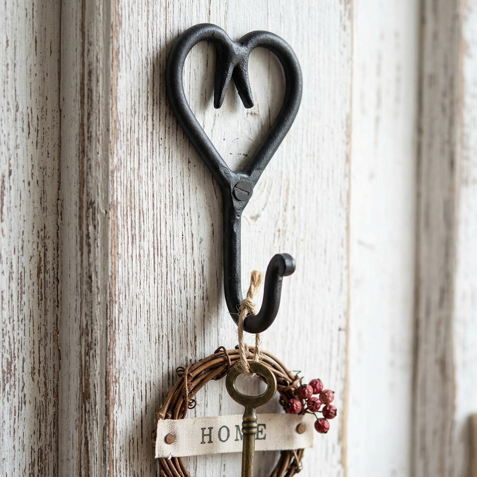 Tiny Small Heart Shaped Metal Wall Hook Key Hanger Wrought Iron Rustic Black 3"