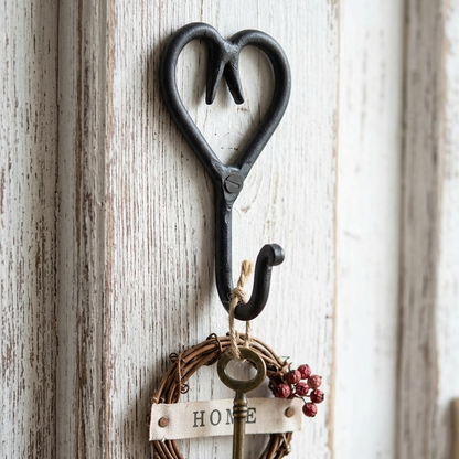 Tiny Small Heart Shaped Metal Wall Hook Key Hanger Wrought Iron Rustic Black 3"