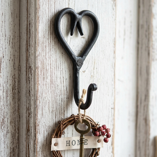 Tiny Small Heart Shaped Metal Wall Hook Key Hanger Wrought Iron Rustic Black 3"
