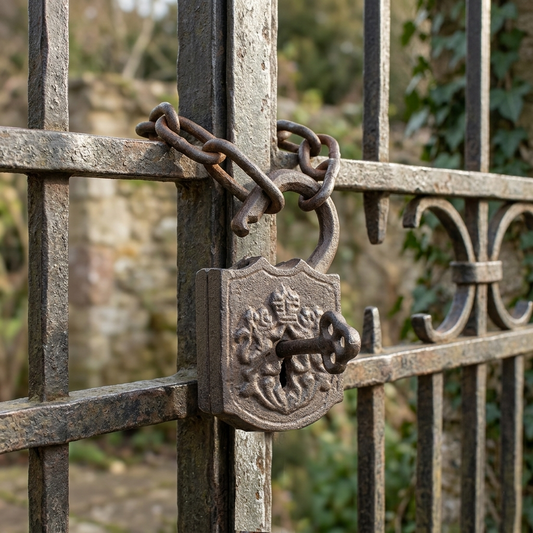 Lions Crest Iron Padlock 2 Jailer's Skeleton Keys Decorative Prop Antique Style