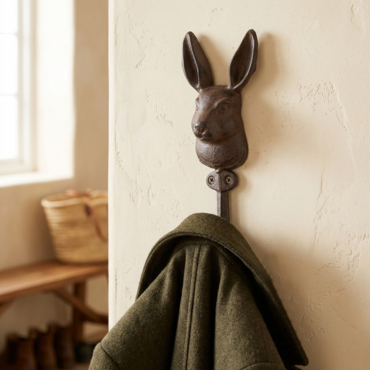 Rabbit Bunny Hare Wall Hook Cast Iron Key Towel Coat Leash Robe Hanger Brown