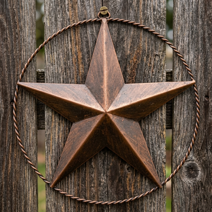 Metal Barn Star Wire Ring Anti Rust Brushed Copper Rustic Western Texas 12 inch