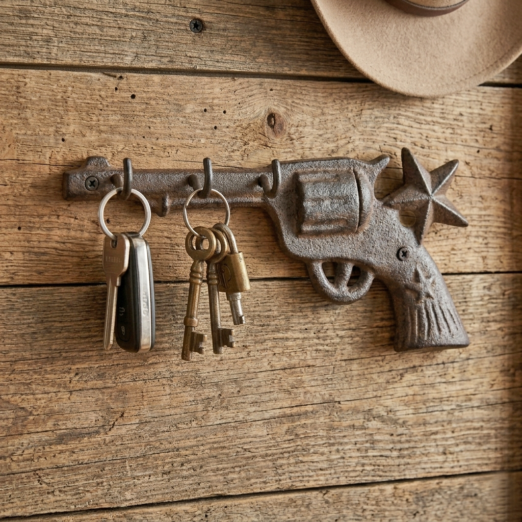Pistol Star Gun Wall Hook Coat Key Rack Hanger Cast Iron Western Antique Style
