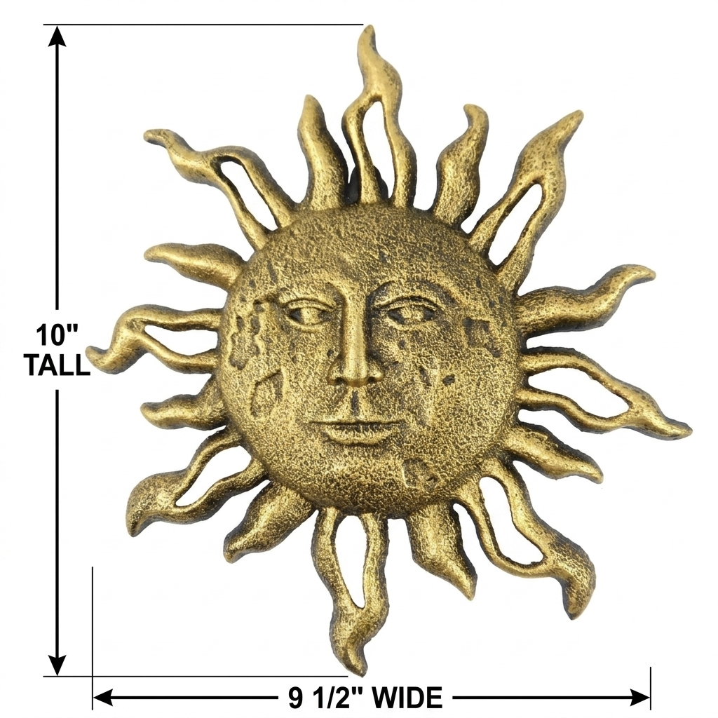 Cast Iron Sun Face Rays Wall Decor Heavy Duty Rustic Antique Gold Patina