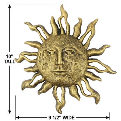 Cast Iron Sun Face Rays Wall Decor Heavy Duty Rustic Antique Gold Patina