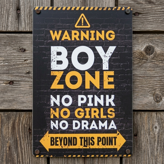 Warning Boy Zone No Girls Allowed No Pink No Drama Metal Tin Sign 11 3/4 inch