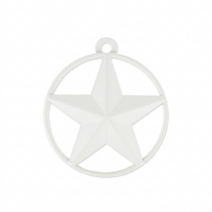 White Tiny Small Metal Barn Star with Smooth Ring 3 inch Matte Finish
