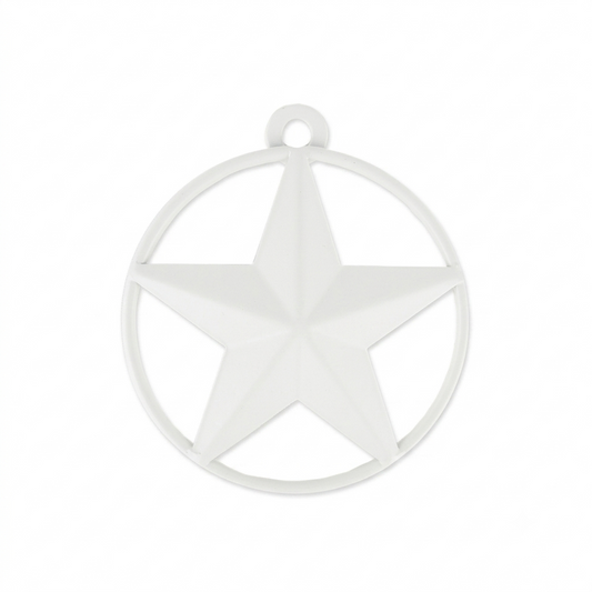 White Tiny Small Metal Barn Star with Smooth Ring 3 inch Matte Finish