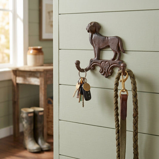 Cast Iron Dog Double Wall Hook Leash Key Towel Coat Hanger Rustic Antique Brown