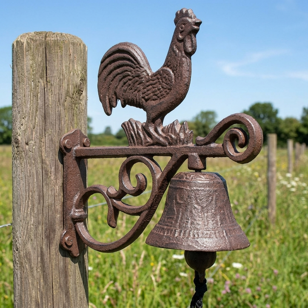 Rooster Scrolls Farm Dinner Bell Cast Iron Wall Mounted Rustic Country Western